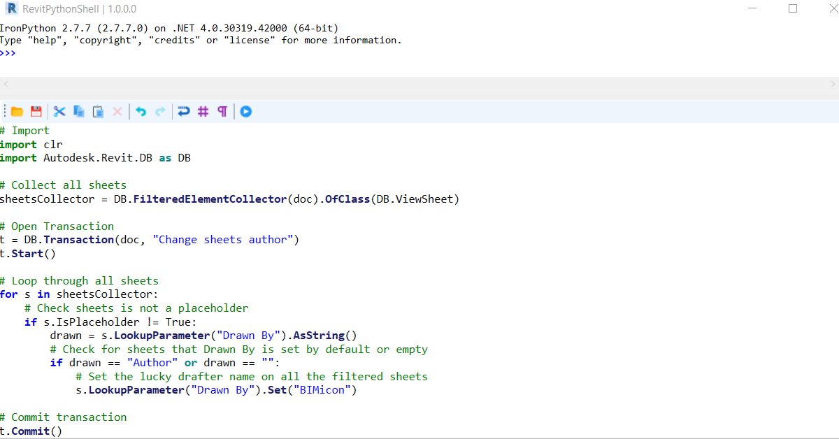 Fill in ‘Drawn By’ on sheets with Revit Python Shell
