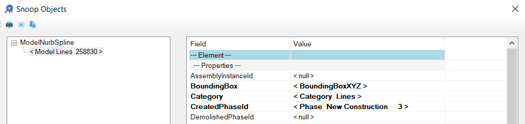 Revit Lookup window of a Model Line