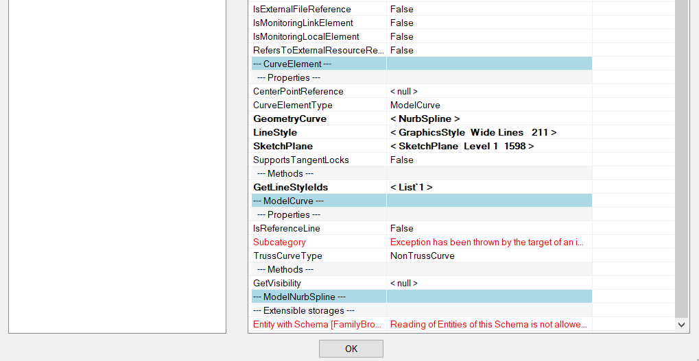 Revit Lookup window of a Model Line