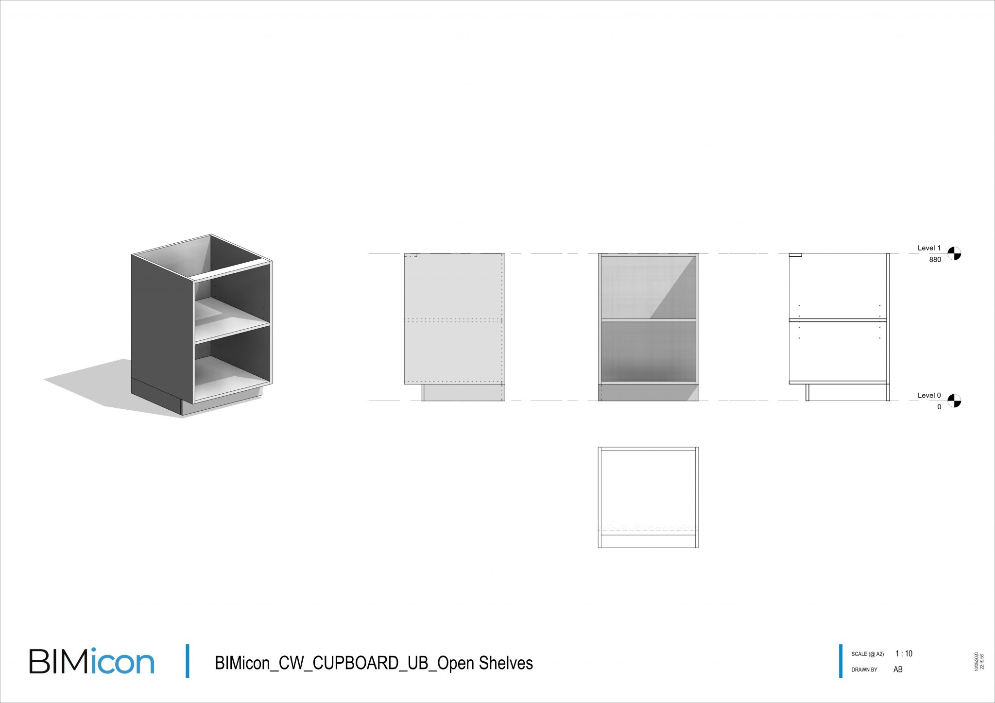 Casework Cupboard Under Bench Open Shelves BIMicon